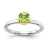 Shey Couture Sterling Silver Rhodium-plated with 14K Accent Polished Cushion-cut Peridot Ring